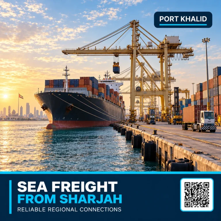 Container shipping operations at Port Khalid Sharjah